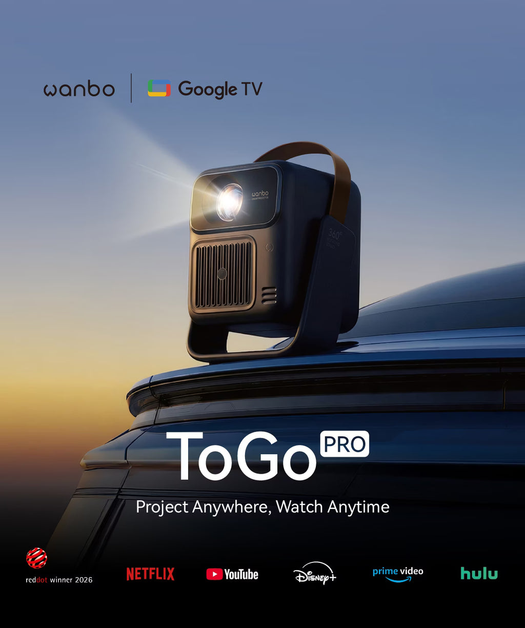 Wanbo ToGo Pro — Battery-Powered 1080P Google TV Portable Projector with 360° Gimbal