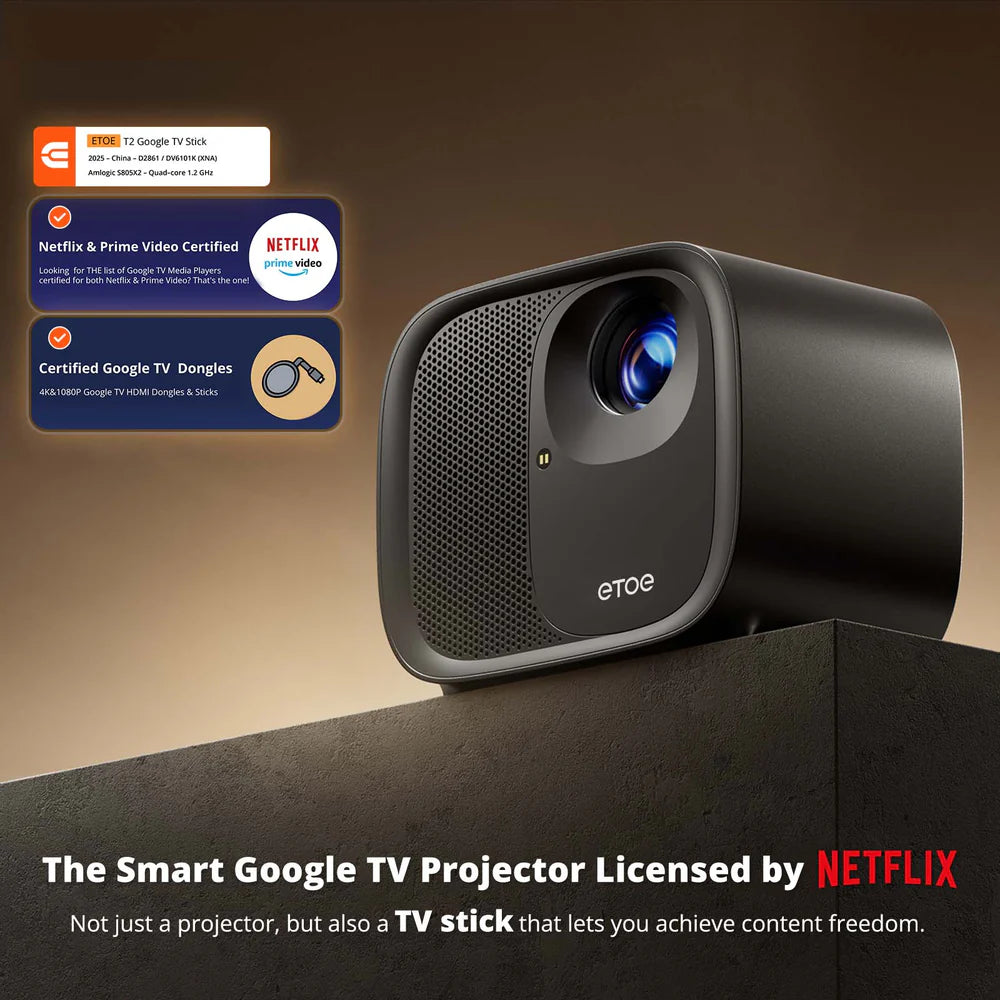 Eetoe E3 Pro 1080P Smart Projector 3000:1 Contrast | Android TV 11 | Netflix | 2GB+16GB