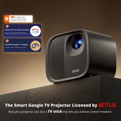 Eetoe E3 Pro 1080P Smart Projector 3000:1 Contrast | Android TV 11 | Netflix | 2GB+16GB