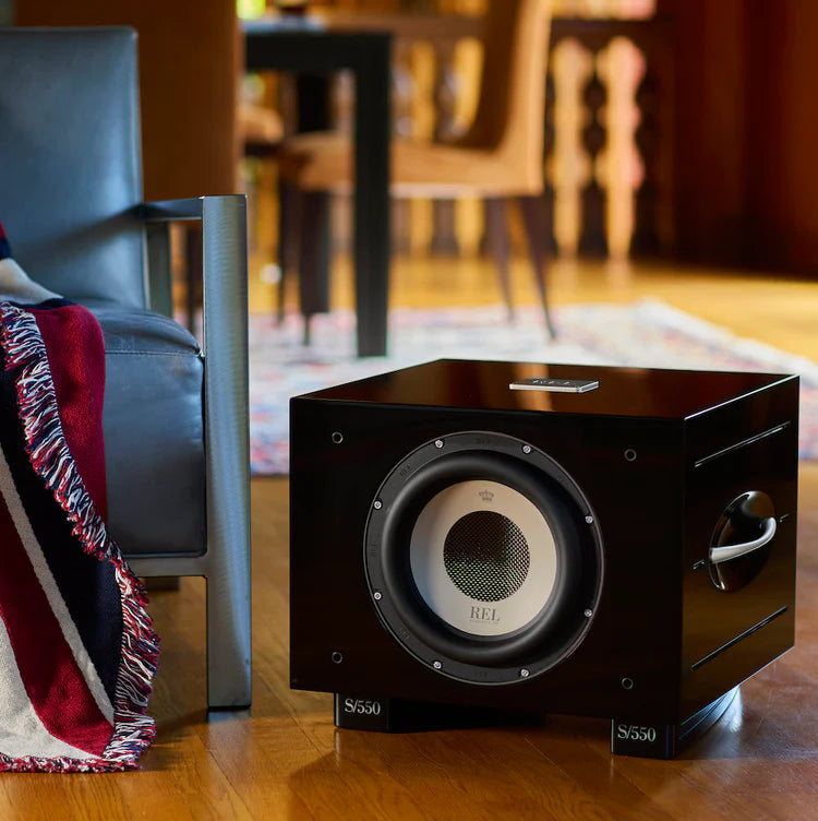 REL Acoustics S/550 550W 10" Carbon Alloy Active + 12" Carbon Passive Subwoofer — Piano Black